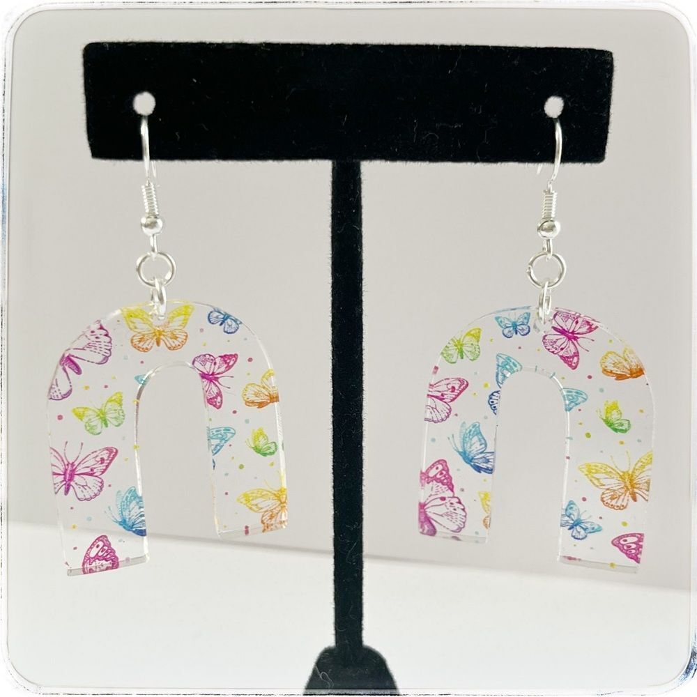 Handmade multicolor gradient acrylic butterfly earrings